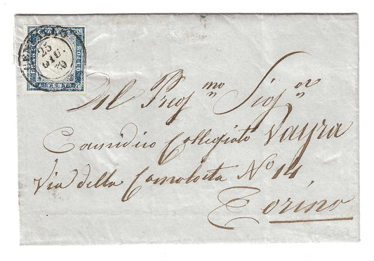 1860 Regno di Sardegna - Piego di lettera da CENTALLO a Torino con 20 c. IV emissione