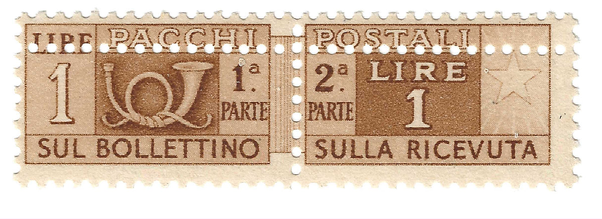 1946 Repubblica italiana - Francobollo da 1 l. Pacchi Postali doppia dentellatura MNH**
