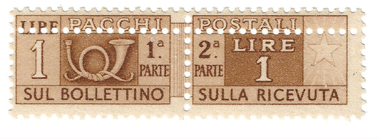 1946 Repubblica italiana - Francobollo da 1 l. Pacchi Postali doppia dentellatura MNH**