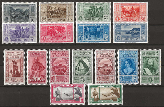 1932 Regno d'Italia - Serie completa francobolli Cinquantenario morte Garibaldi MH*/MNH**