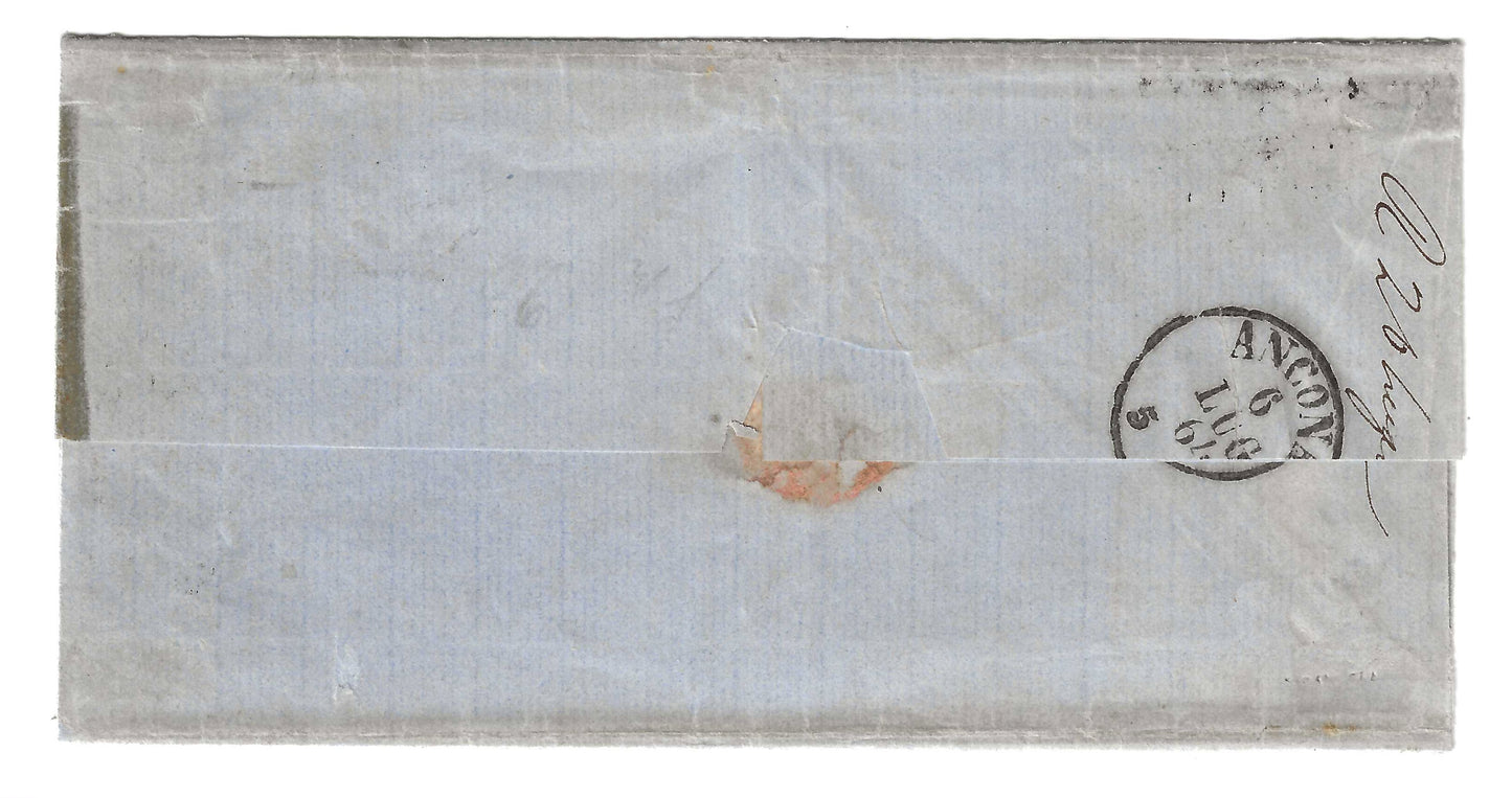 1864 Regno d'Italia - Lettera con francobollo 60 c. De La Rue da Alessandria d'Egitto e annullo Piroscafi Postali Italiani