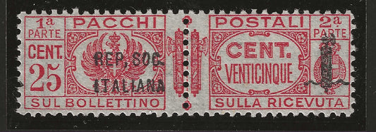 1944 Repubblica Sociale RSI - Pacchi Postali 25 c. varietà soprastampa MNH**