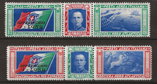 1933 Regno d'Italia - Crociera Nord Atlantica Trittici di francobolli I-Long Nuovi MH*