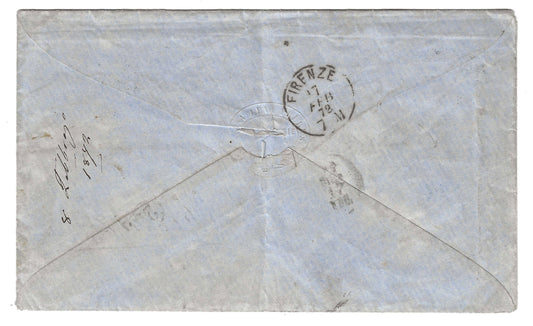 1872 Regno d'Italia - Busta da Alessandria d'Egitto annullo senza ore per Firenze e 40 c.