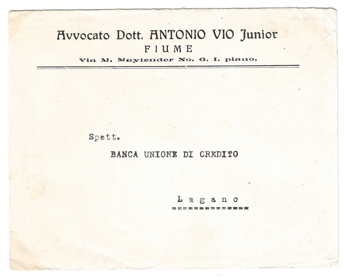 1921 Fiume - Busta per Lugano con francobolli da 15 e 25 c. Governo Provvisorio D'Annunzio