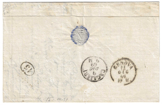 1869 Regno - Piego DA TUNISI in corsivo con coppia francobolli 40 c. annullati Piroscafi Postali Italiani