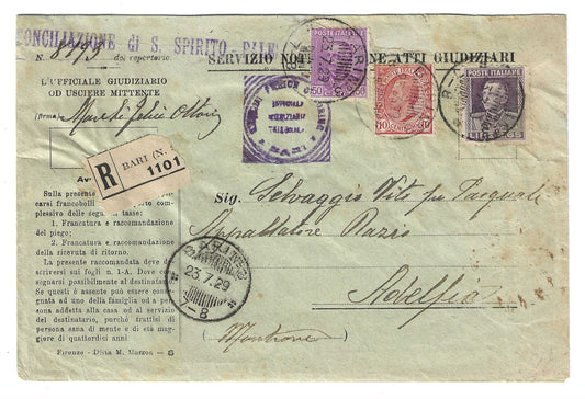 1929 Regno d'Italia Busta Atti Giudiziari con raro francobollo 2,65 l. violetto Parmeggiani