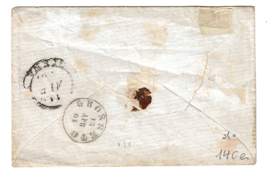 1861 Regno di Sardegna Piego con francobollo 10 c. bruno cioccolato scuro Sassone 14Ce da Radicofani a Grosseto