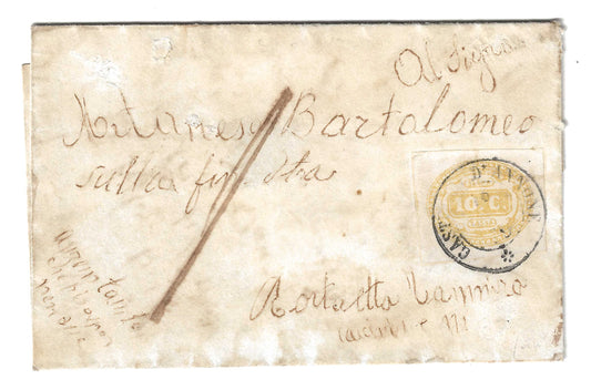 Regno d'Italia - Lettera da CASTEL D'ANNONE data illeggibile con Segnatasse 10 c. 1863