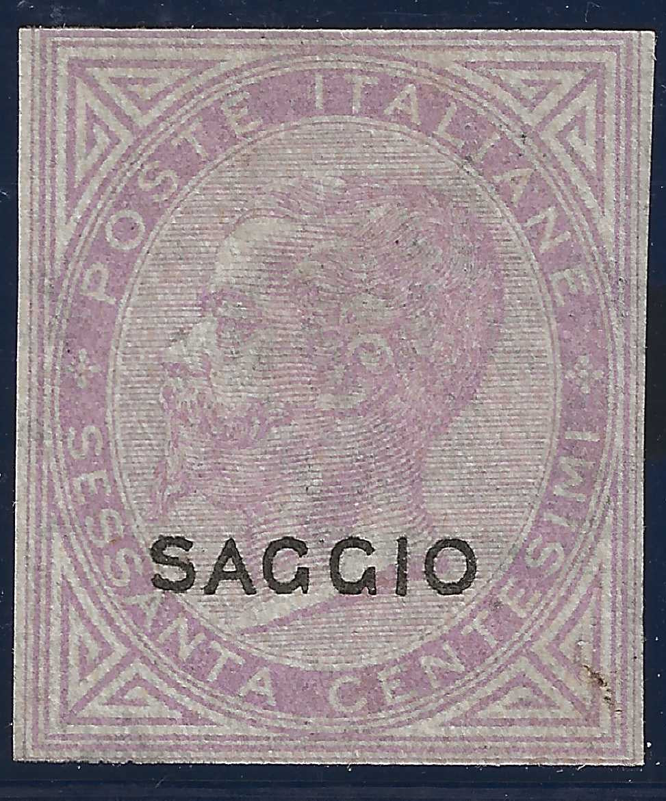 1863 Regno d'Italia - 60 c. De La Rue Londra SAGGIO non dentellato non gommato