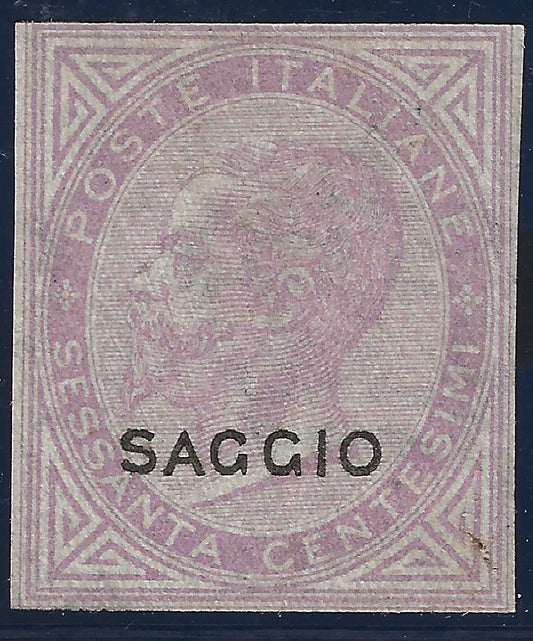 1863 Regno d'Italia - 60 c. De La Rue Londra SAGGIO non dentellato non gommato