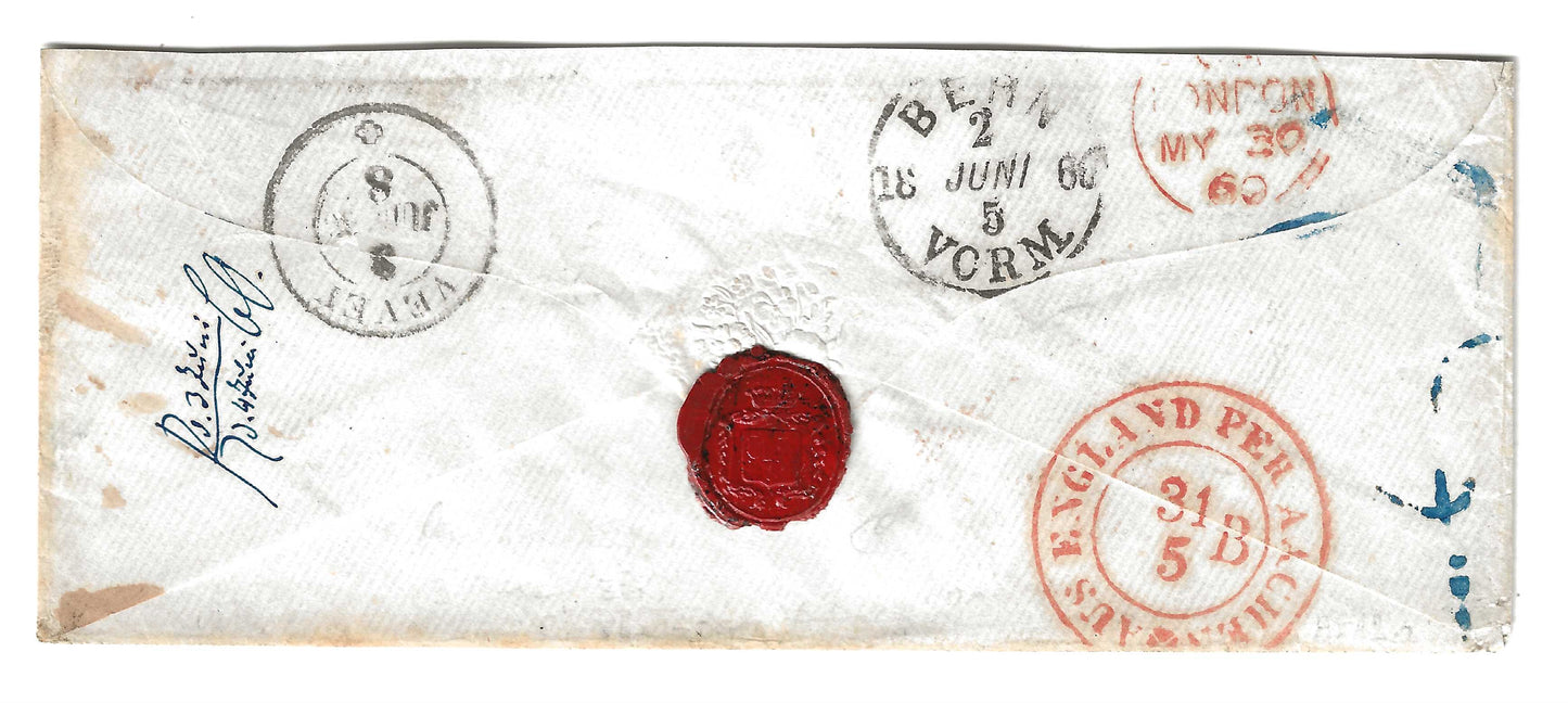 1855 Gran Bretagna - Busta con francobollo da 6 p. violetto per la Svizzera da Liverpool tassata