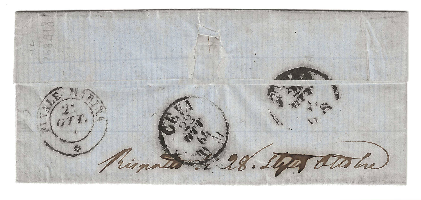 1864 Regno d'Italia - Piego da CALIZZANO a Sale con francobollo da 15 c. De La Rue Londra