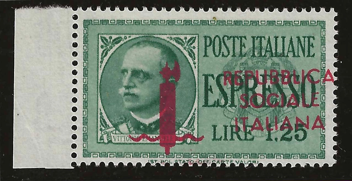 1944 Repubblica Sociale RSI - Francobollo da 1,25 l. Espresso Firenze soprastampa spostata MNH