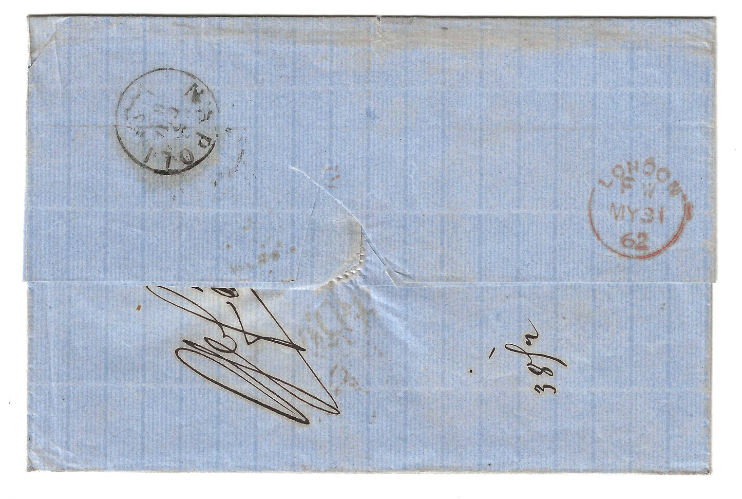 1862 Gran Bretagna - Piego di lettera con francobollo da 4 p. arancio grande giarrettiera per Napoli