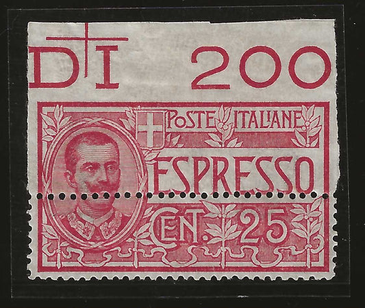 1903 Regno d'Italia - Francobollo per espresso 25 c. dentellatura fortemente spostata MH*