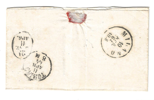 1864 Regno d'Italia - Piego da CARDANO a Torino con francobollo da 15 cent. serie De La Rue