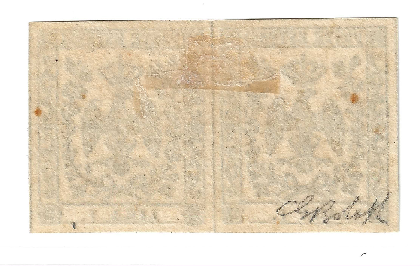 1852 Ducato di Modena - Coppia francbolli da 1 l. bianco con punto Bolaffi MH*