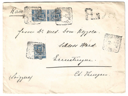 1906 Regno d'Italia - Busta per la Svizzera con tre francobolli 25 c. serie Floreale del 1901