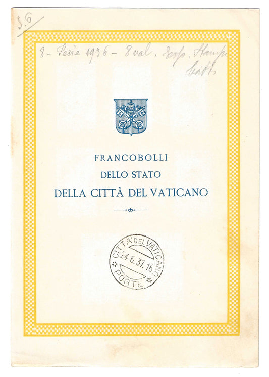 1936 Città del Vaticano - Foglietto filatelico annullato con francobolli serie Stampa Cattolica