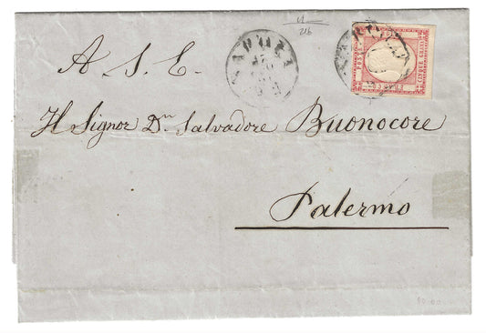 1861 Province Napoletane - Francobollo da 5 grana rosa lilla su lettera per Palermo