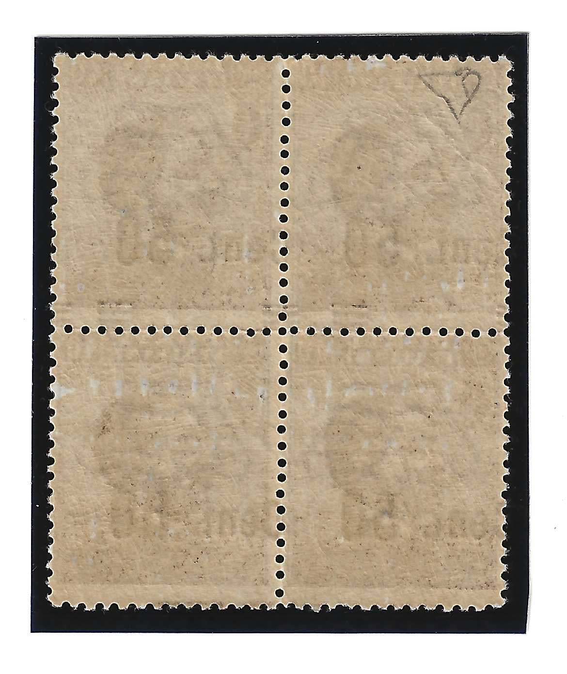 1923 Regno d'Italia - Blocco di francobolli da 50 su 40 c. michetti soprastampa spostata MNH**