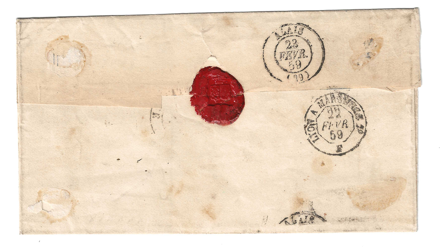 1859 Regno di Sardegna - Piego da Albertville ad Alais con francobolli da 10 e 40 c. IV emissione