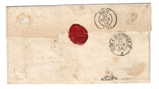 1859 Regno di Sardegna - Piego da Albertville ad Alais con francobolli da 10 e 40 c. IV emissione