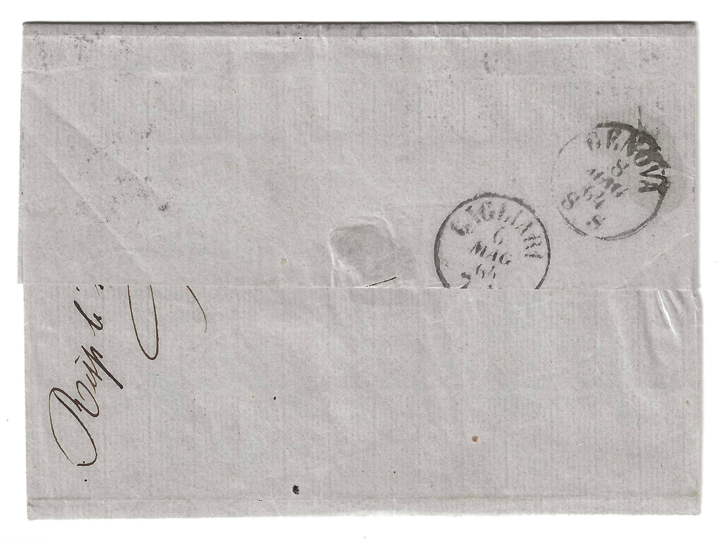 1864 Regno d'Italia - Piego con francobollo da 40 cent. De La Rue Londra e annullo di Tunisi per Genova