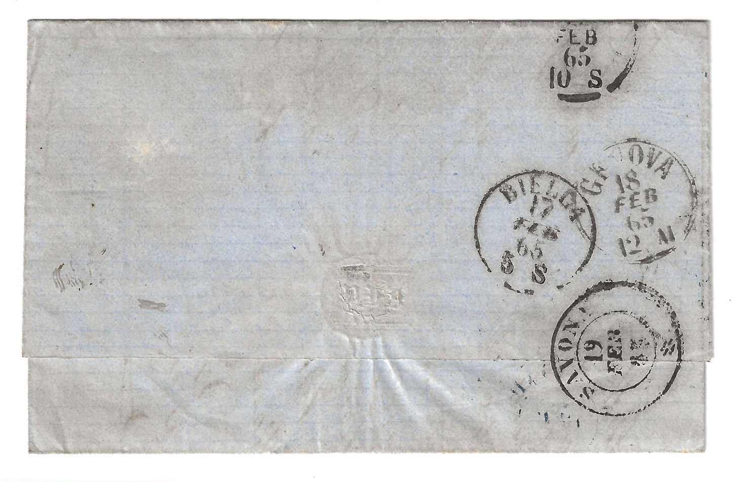 1865 Regno d'Italia - Piego da MONGRANDO a Savona con francobollo ferro di cavallo 20 su 25 c. III tipo