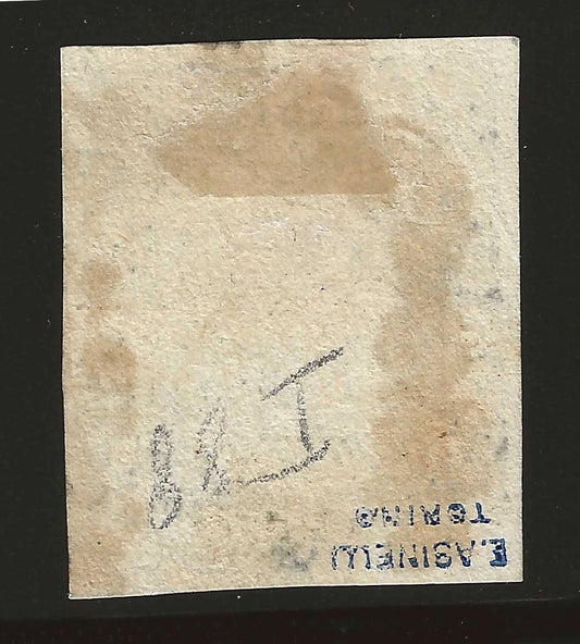 1859 Sicilia - Francobollo ad 2 grana azzurro vivo I tavola posizione 88 con ritocco punto chiaro