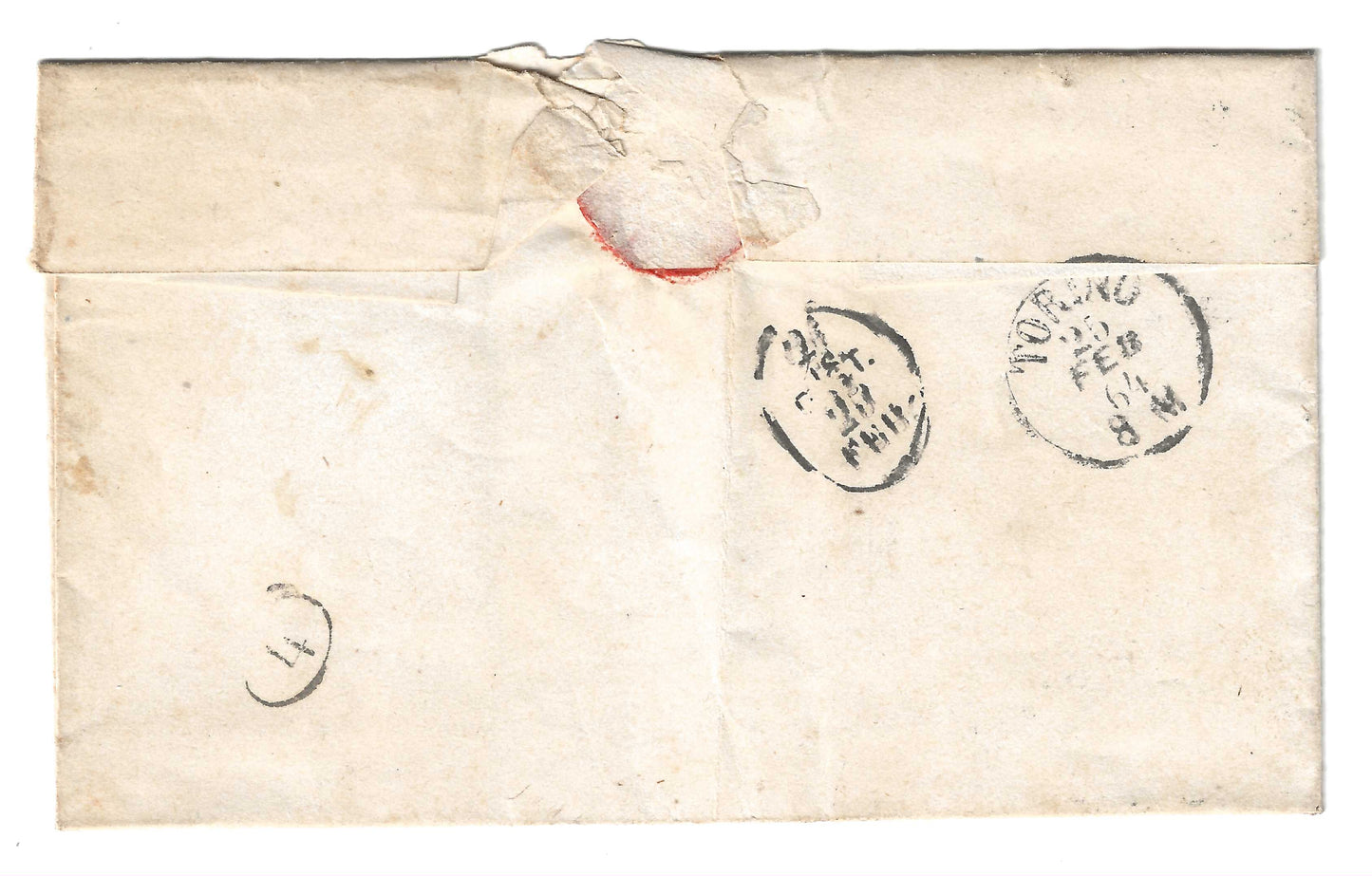 1864 Regno d'Italia - Francobollo da 15 c. De La Rue su lettera con annullo azzurro Carignano raro