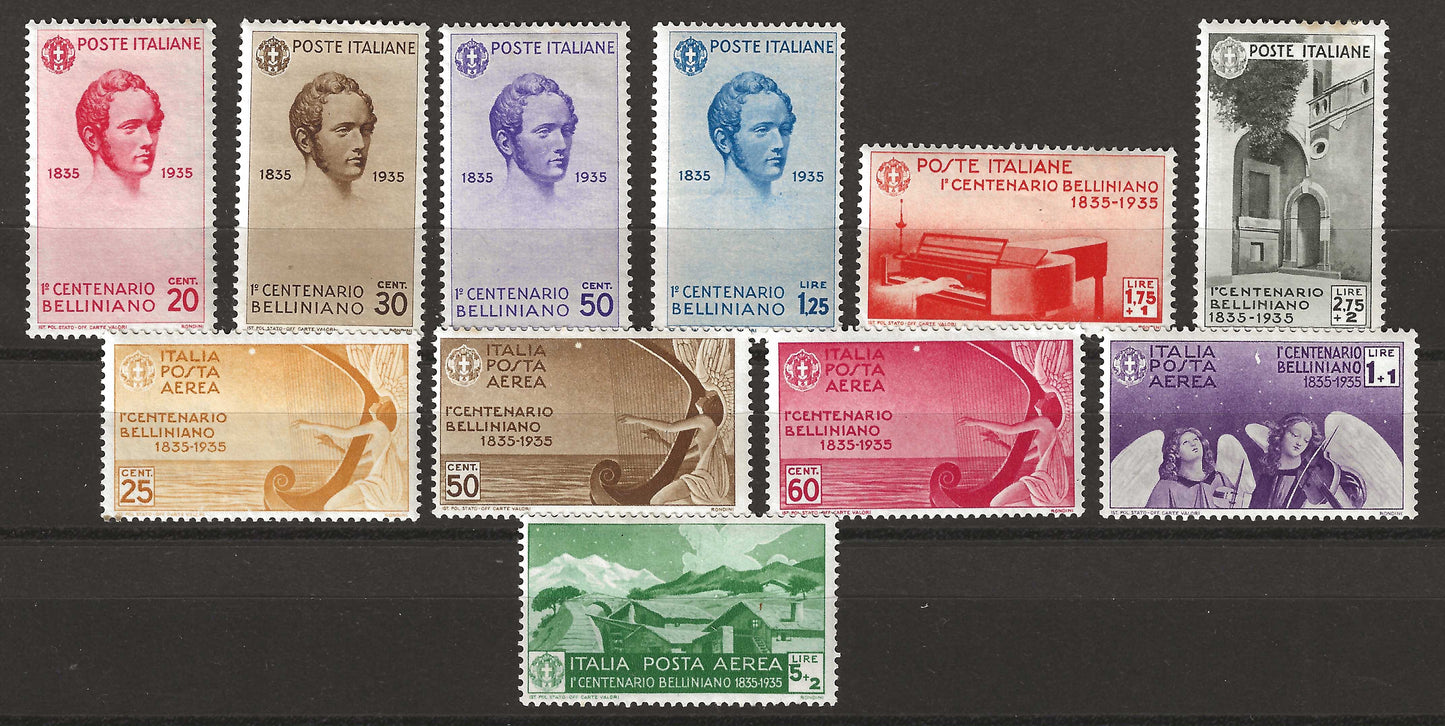 1935 Regno d'Italia - Serie completa francobolli ordinaria + aerea Vincenzo Bellini MH*