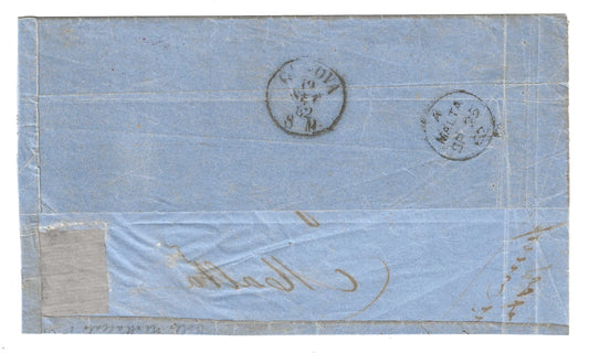 1862 Regno d'Italia - 40 cent. dentellato su frontespizio da Loano a Malta