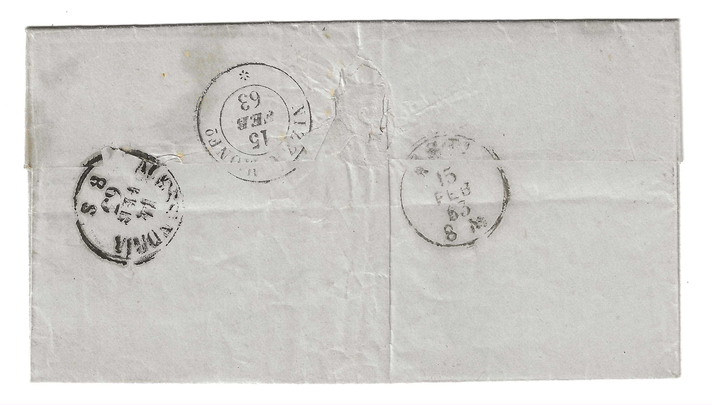 1863 Regno d'Italia - Francobollo da 15 c. tipo Sardegna su piego con annullo di SARTIRANA