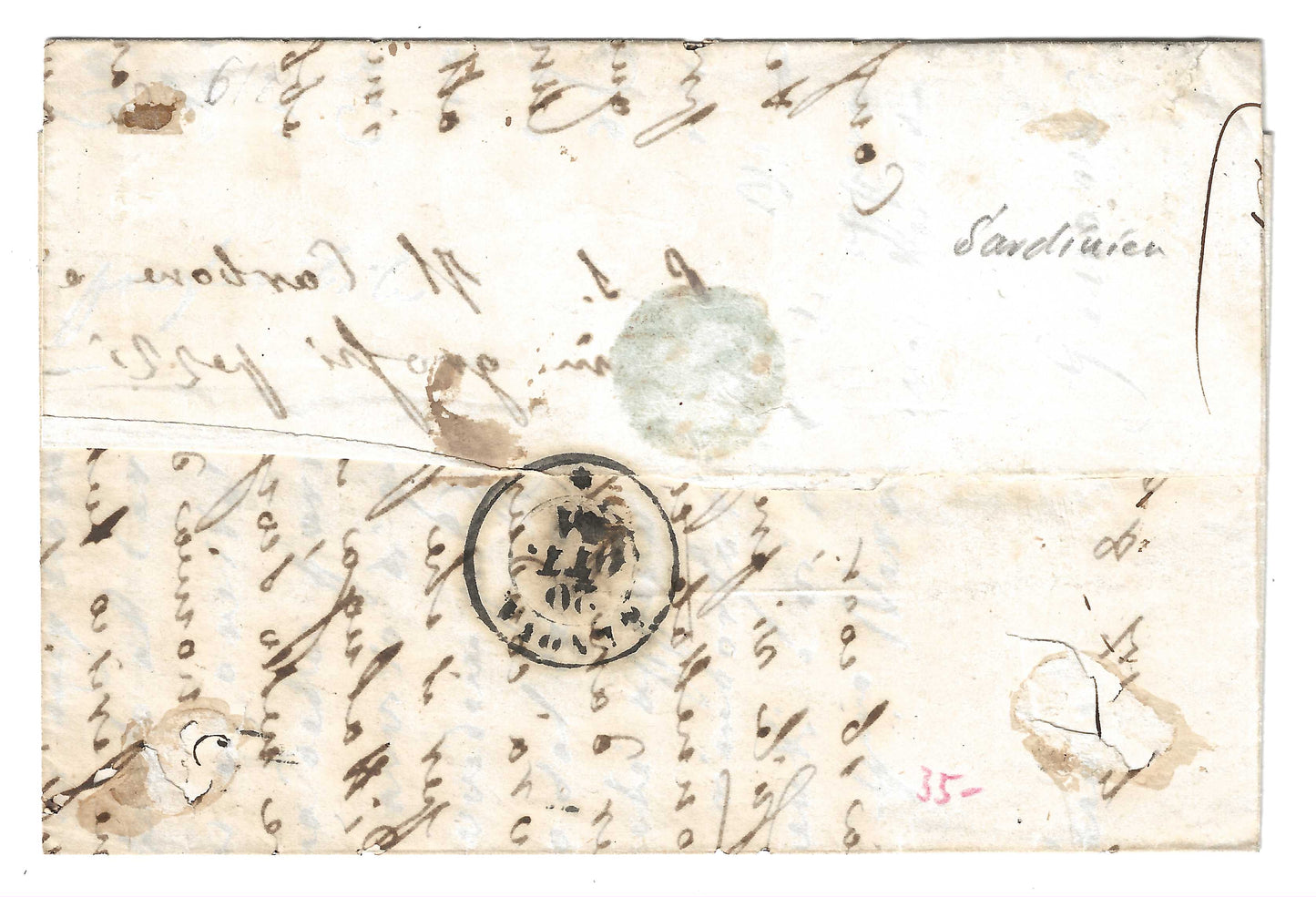 1851 Regno di Sardegna - Piego da PONT CANAVESE a Genova con francobollo da 20 c. I emissione bordo