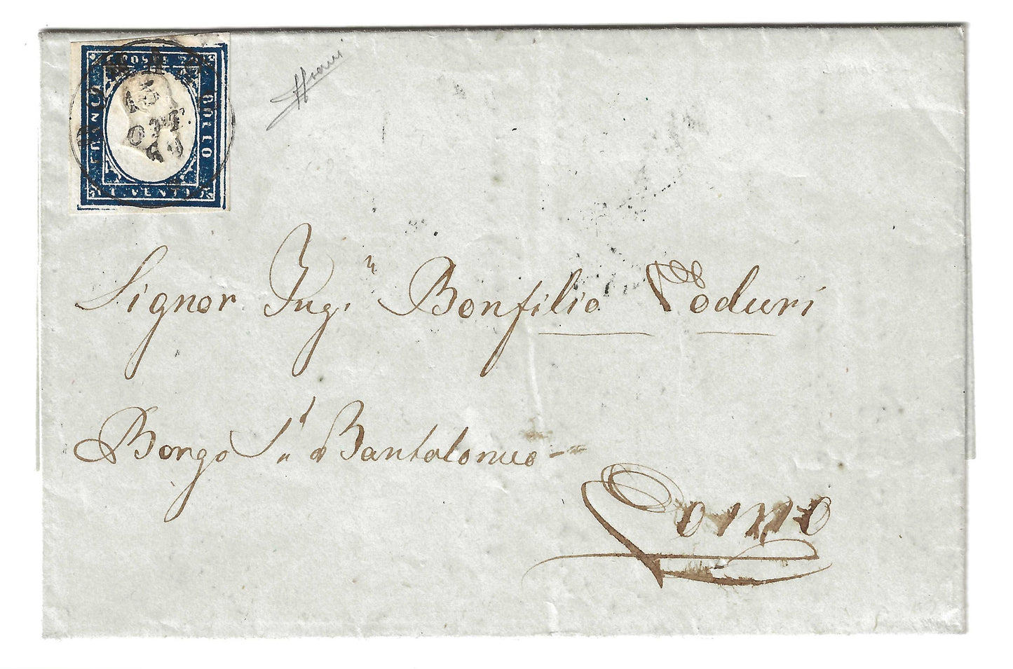 1860 Regno di Sardegna - Piego da DOMASO a Como con francobollo da 20 cent. IV emissione linea riquadro