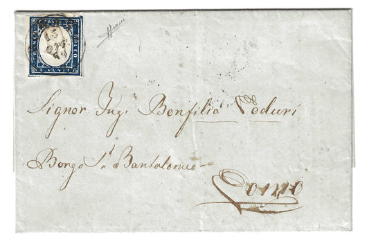 1860 Regno di Sardegna - Piego da DOMASO a Como con francobollo da 20 cent. IV emissione linea riquadro