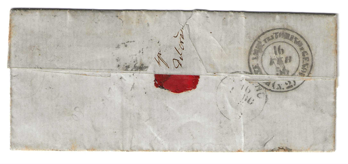 1856 Regno di Sardegna - Francobollo da 20 c. cobalto verdastro su piego con impronte timbro S.2