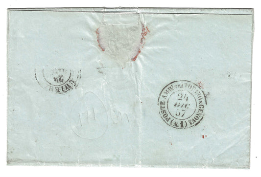 1857 Regno di Sardegna - Piego da RACCONIGI a Chieri con francobollo da 20 cent. IV emissione E. Diena