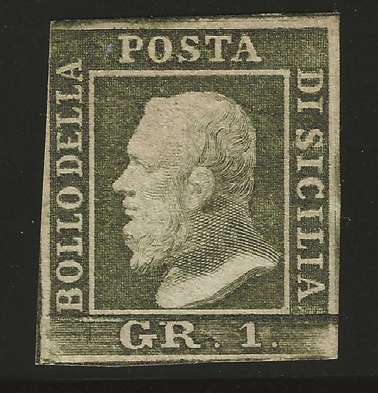 1859 Sicilia - Francobollo da 1 grana III tavola posizione 64 usato firme Sorani e Raybaudi