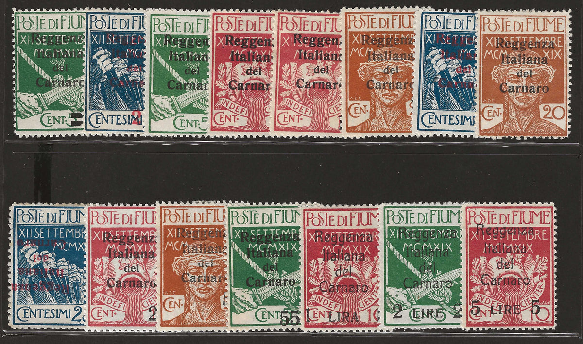 1920 Fiume - Serie francobolli Reggenza italiana del Carnaro 15 valori qualità mista