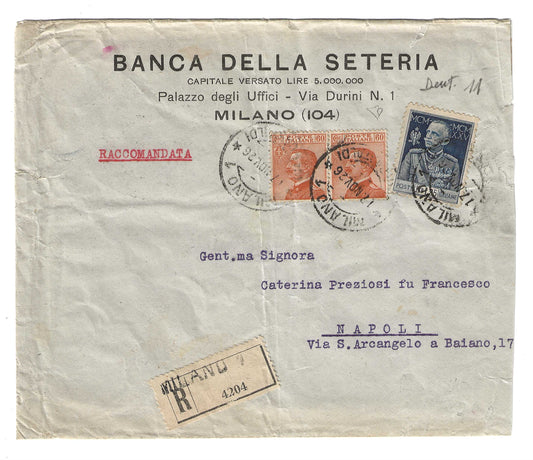 1928 Regno d'Italia busta per Napoli con 1,25 l. Giubileo del Re dentellatura 11