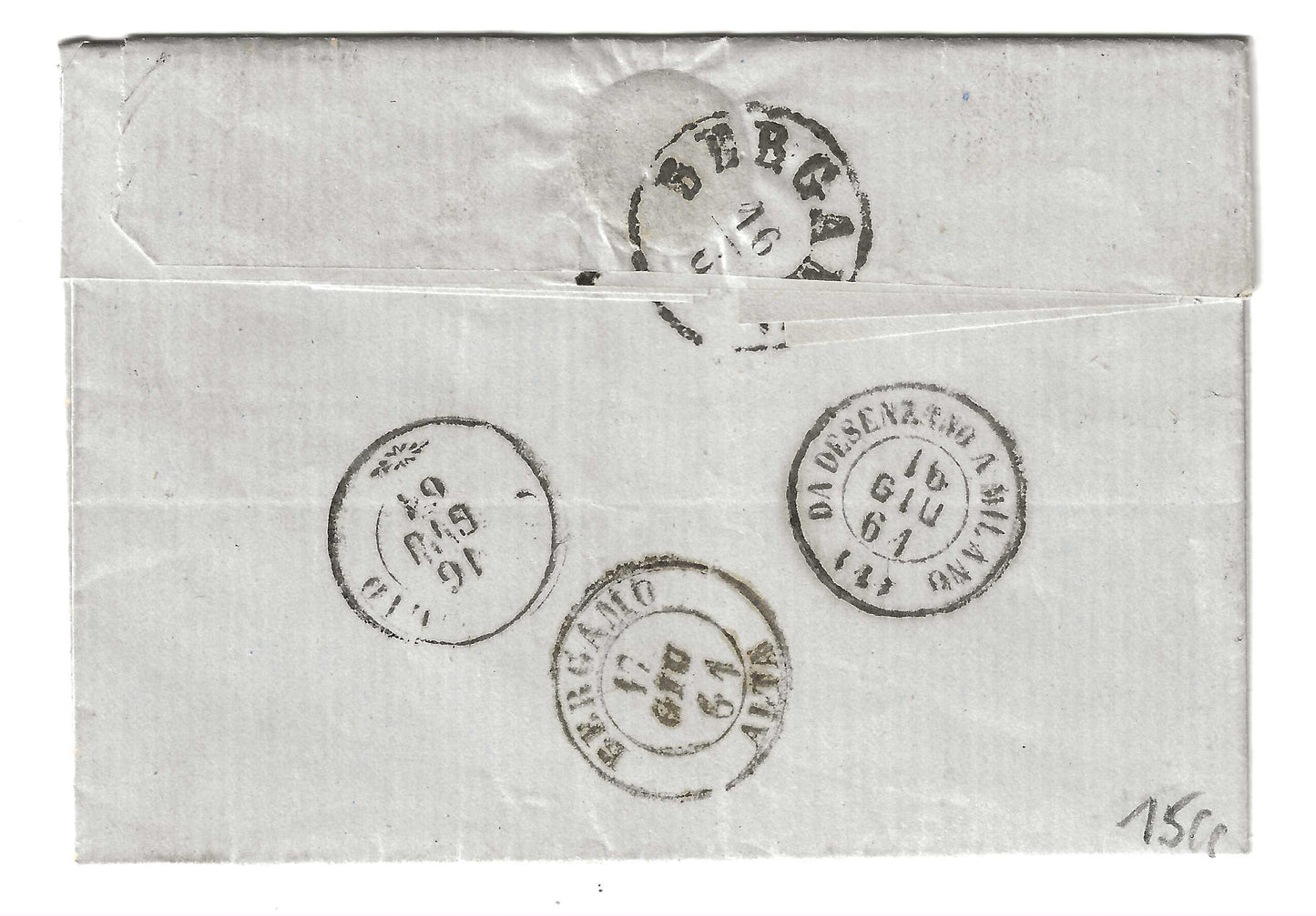 1861 Regno di Sardegna Piego con francobollo 20 c. azzurro grigio Sassone 15Cc e annullo di Adro