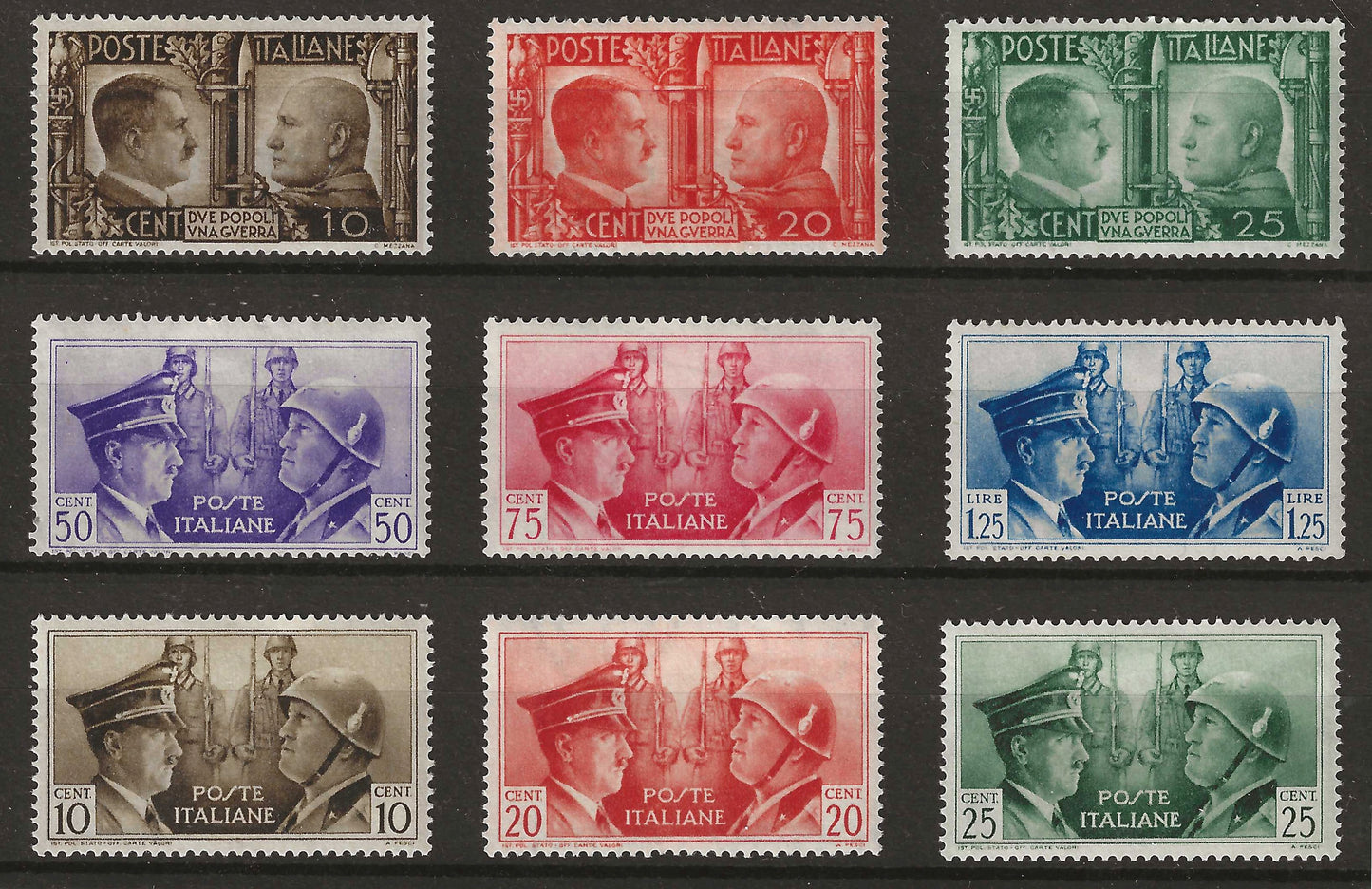 1941 Regno d'Italia - Serie francobolli + non emessi Fratellanza d'armi italo tedesca MH*