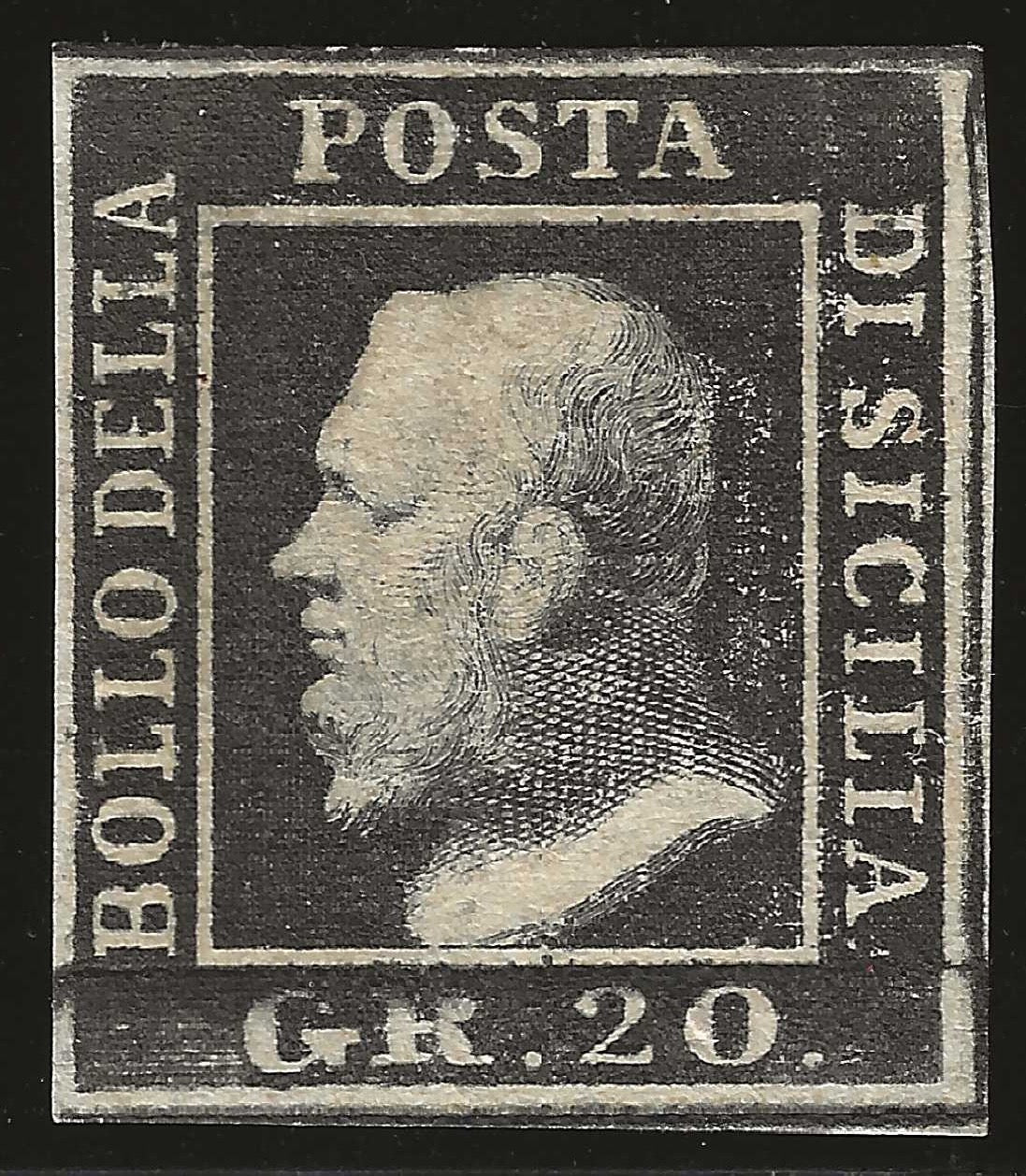 1859 Sicilia - Francobollo da 20 grana ardesia scuro nuovo MH*