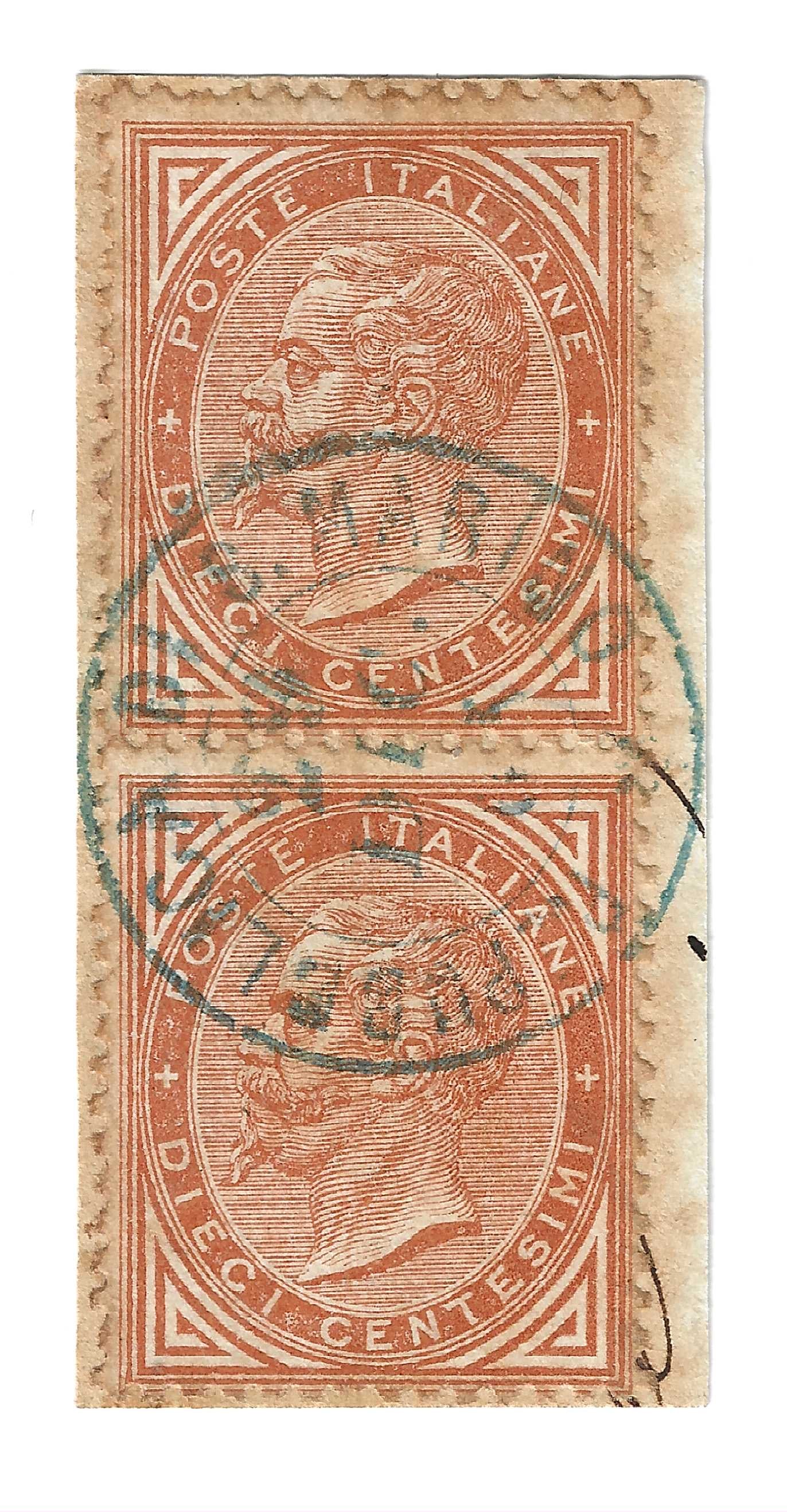 1863 Regno d'Italia - Coppia francobolli 10 c. De La Rue Londra e raro annullo San Marino dicembre