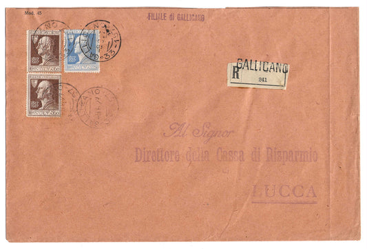 1927 Regno d'Italia Busta per Lucca con valori 60 c. e 1,25 l. serie Volta