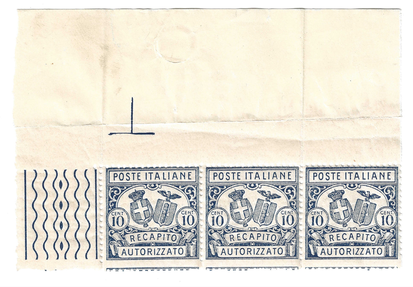 1928 Regno d'Italia - Blocco francobolli 10 c. angolo di foglio Recapito Autorizzato MNH**