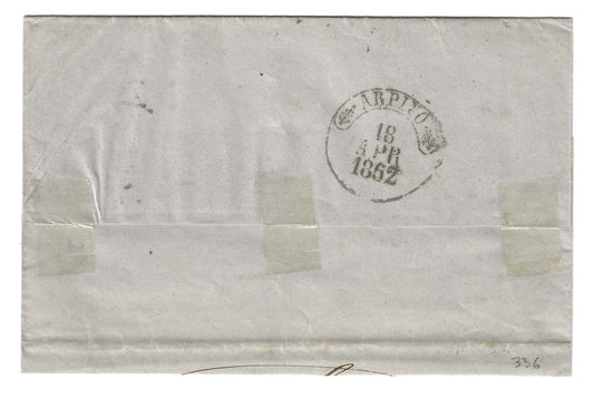 1862 Province Napoletane - Lettera con coppia francobolli da 1 grana 1861 da Napoli a Arpino